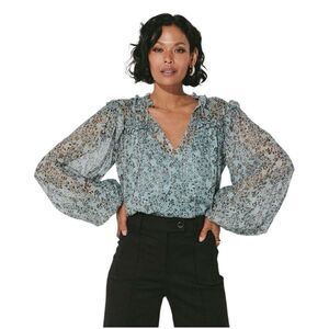 Cleobella Loretta Iris Floral Print Chiffon Puff Sleeve Blouse Women’s Size XS